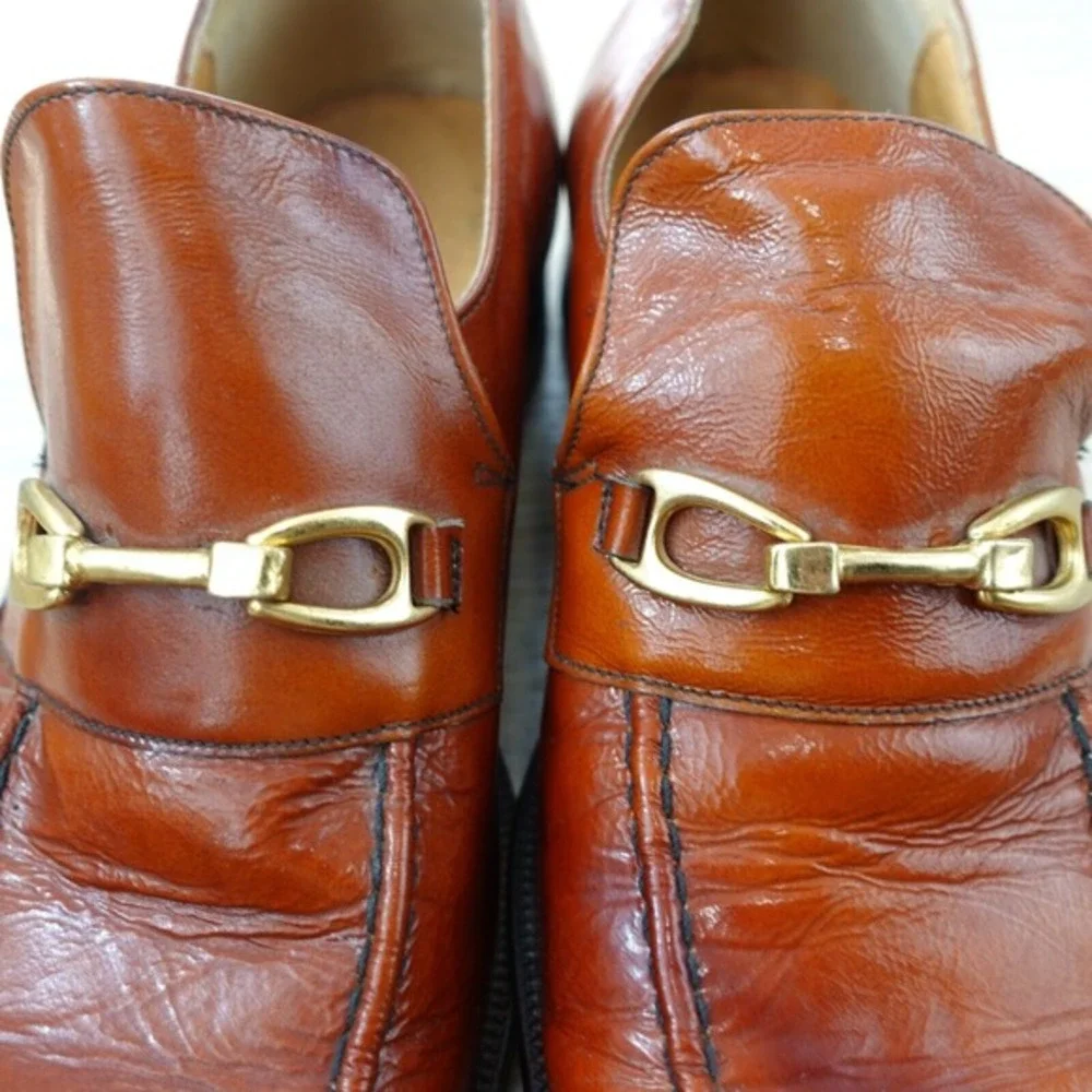 VINTAGE Italian Shoes Kids 35 2.5 Bourbon Brown Leather Horsebit Loafer‎ Formal
